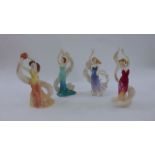 A set of four contemporary Royal Worcester figures, Forces of Creation Series, Aquamarine, Minstrel,