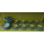 A collection of T G Green blue and white banded Cornishware comprising eight cups and saucers,