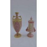 Two Graingers Worcester reticulated vases in a white and pink colourway and a cream and pink