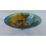 A Sutton Taylor bowl of conical form with abstract speckle glaze finish, monogrammed ST, 33 cm