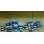 A mixed collection of T G Green blue and white banded Cornishware comprising three unnamed storage