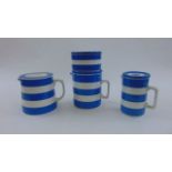 Four pieces of T G Green blue and white banded Cornishware comprising four straight sided pieces