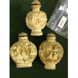 3 x Early 20thc Oriental Carved Perfume Bottles To bid live please visit www.yeovilauctionrooms.com