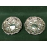 Pair Of Exquisite Antique Hallmarked Silver Pierced Pin Trays  9 cm diam To bid live please visit