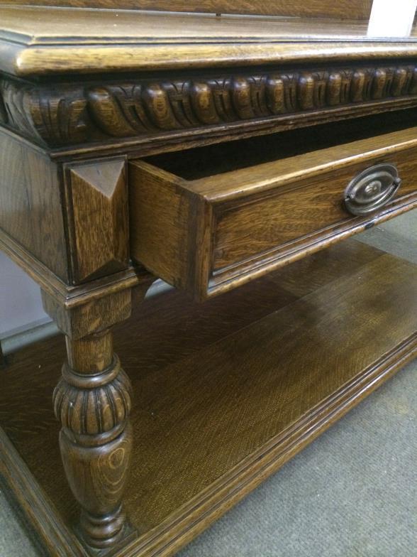 19thC Oak Serving Table / Buffet With Single Draw 103Cms W x 86Cms H x 54Cms D To bid live please - Image 3 of 3