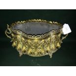 19thC French Brass Jardiniere With Original Liner In Gothic Style 35 x 18 cms To bid live please