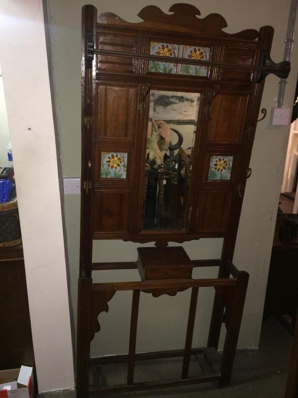 Antique Hallstand With Inset Art Nouveau Tubelined Tiles To bid live please visit www.