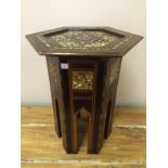 Antique Syrian or Turkish Mother of Pearl Inlaid Side Table 51Cms High. To bid live please visit