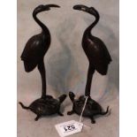 Pair Of Bronze Cranes On Tortoise Probably Chinese 24 h To bid live please visit www.