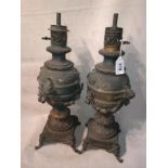 Pair Of Extraordinary Early 19thC Bronze Oil Lamps 55h To bid live please visit www.