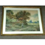19thC Watercolour Of A Village Scene By SYDNEY HERBERT PERCY (1865-1932) 51h x 68w To bid live
