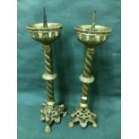 Pair Of Brass Lion Claw Feet Candle Stick, Measures 46cm High To bid live please visit www.