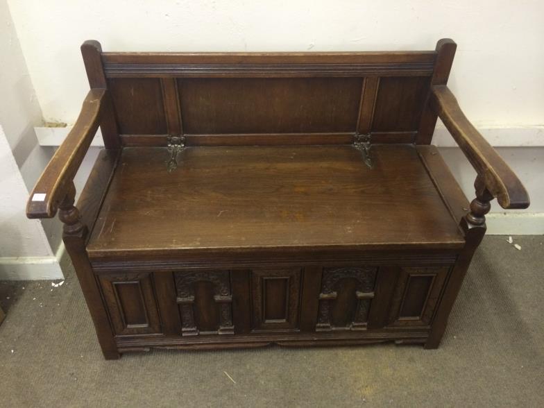 Oak Bench Hall Bench Monks Bench 77cms High x 96 Wide x 54Deep. To bid live please visit www.