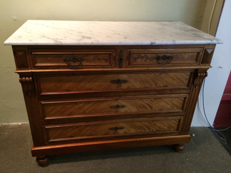 Vintage French Marble Top 2 Over 3 Chest Of drawers To bid live please visit www.