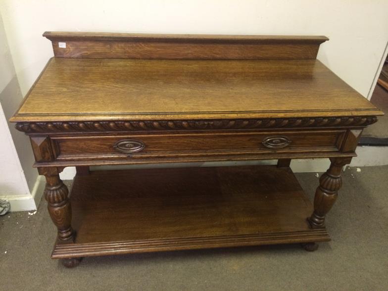 19thC Oak Serving Table / Buffet With Single Draw 103Cms W x 86Cms H x 54Cms D To bid live please