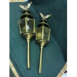 Pair Of Brass Victorian Style Wall Lights With Eagle Finials To bid live please visit www.