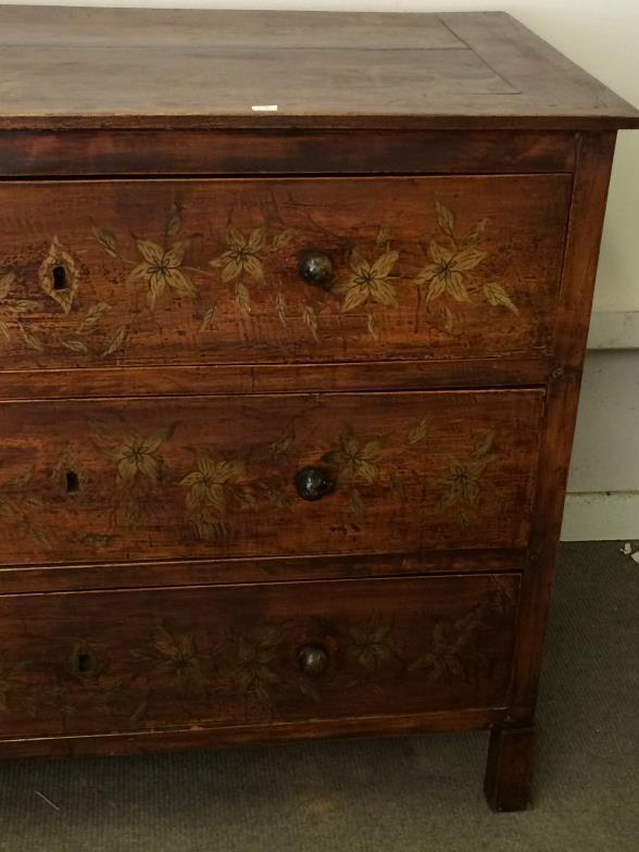 19thC 3 Draw Chest Of Drawers Having Floral Decoration To bid live please visit www. - Image 3 of 4