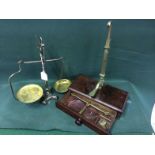 Two Vintage Beam Scales Along With A Small Selection Of Weights To bid live please visit www.