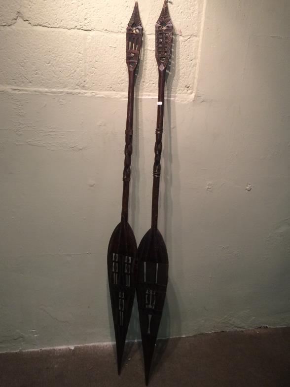 Pair Of Highly Carved African Paddles To bid live please visit www.yeovilauctionrooms.com