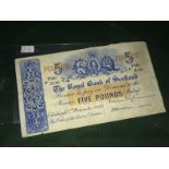(RBS) Royal Banks Of Scotland £5 Note 1943 To bid live please visit www.yeovilauctionrooms.com