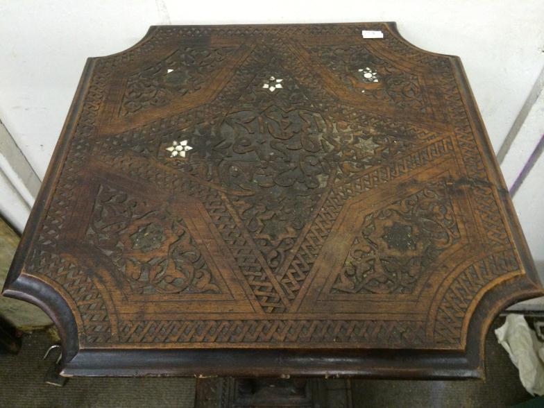 19thC Highly Decorative SYRIAN Carved Wood Stand Having Elaborate Mother Of Pearl Inlay To bid - Image 2 of 5