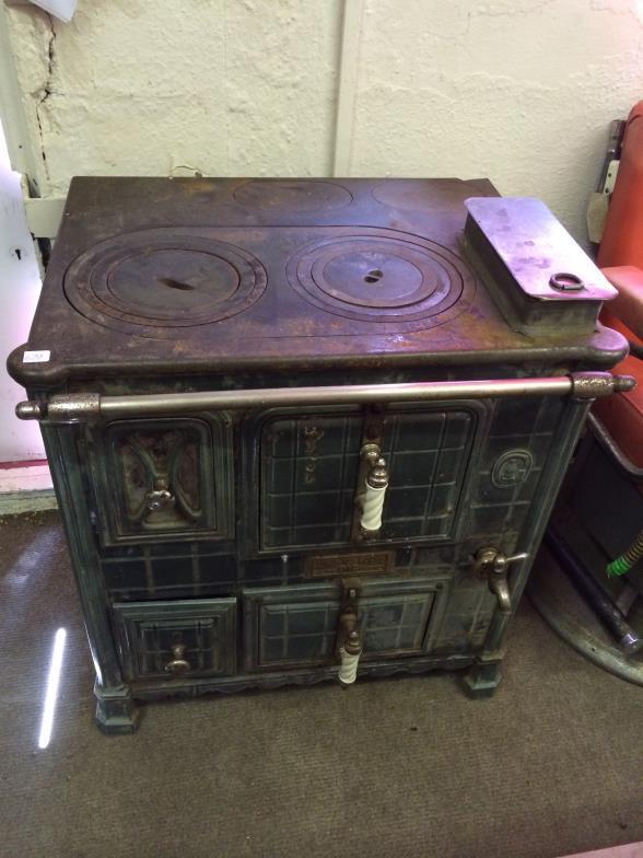 Antique Green  Enamel  Stove To bid live please visit www.yeovilauctionrooms.com