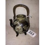 18thC Miniature Japanese Bronze Teapot 11h (with handle) 8h To bid live please visit www.