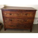 19thC 3 Draw Chest Of Drawers Having Floral Decoration To bid live please visit www.