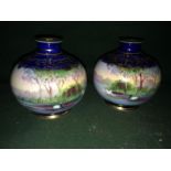 Pair Of Japanese NORITAKE Hand Painted Vases 9h To bid live please visit www.yeovilauctionrooms.com