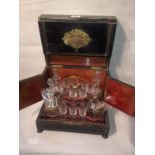 19thC Continental Tantalus Case Having 4 x Decanters And Matching Set Of Glasses To bid live