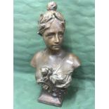 Terracotta Bust Of A Maiden, Measures 61cm High To bid live please visit www.yeovilauctionrooms.com