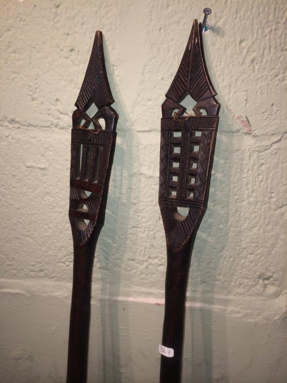 Pair Of Highly Carved African Paddles To bid live please visit www.yeovilauctionrooms.com - Image 2 of 3