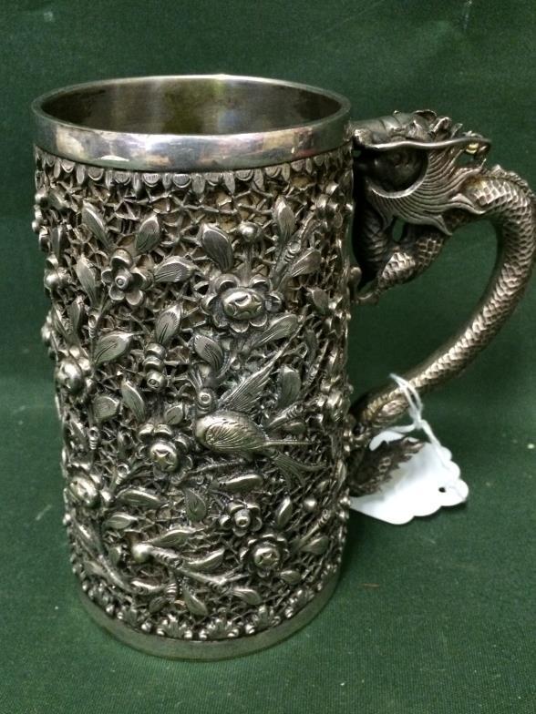Antique Chinese Solid Silver Tankard To bid live please visit www.yeovilauctionrooms.com - Image 3 of 4