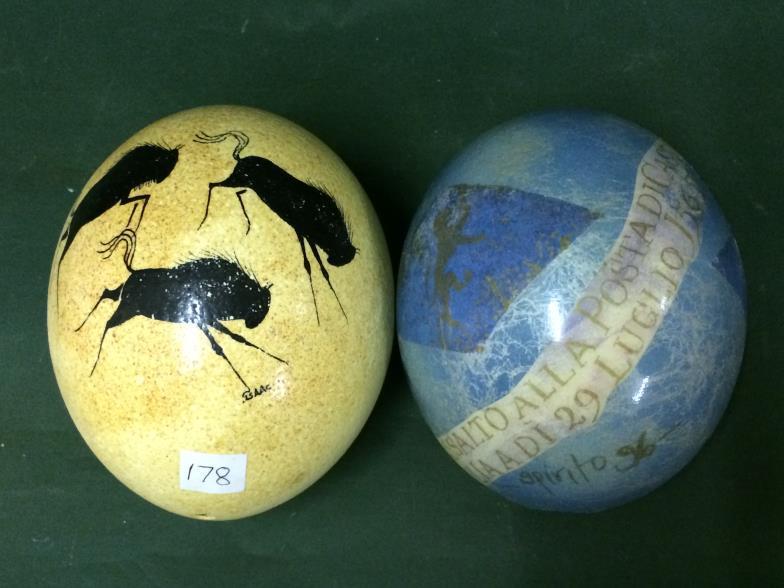 2 Very Well Decorated Ostrich Eggs South Africa And One Other (2) To bid live please visit www.