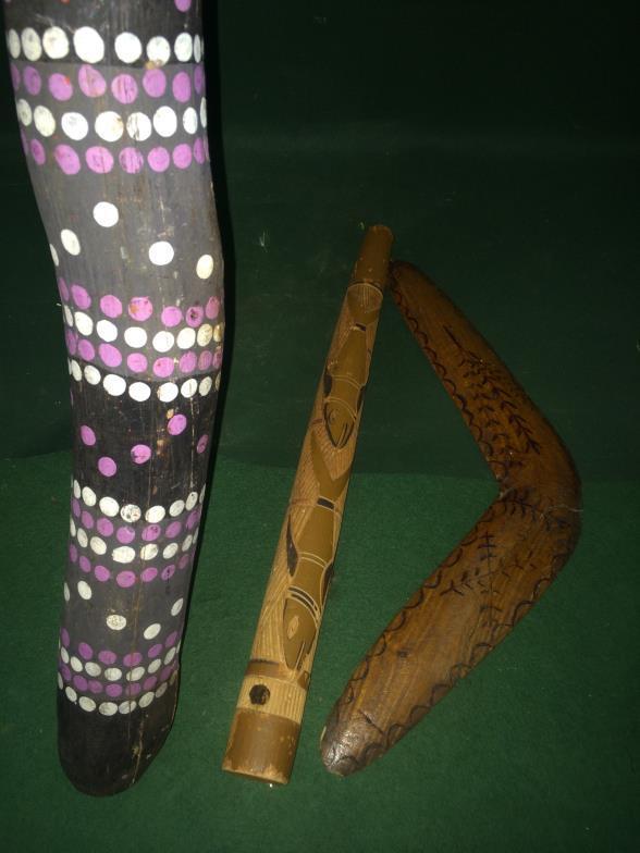 A Didgeridoo, Boomerang and Tribal Pipe x3 To bid live please visit www.yeovilauctionrooms.com - Image 2 of 3