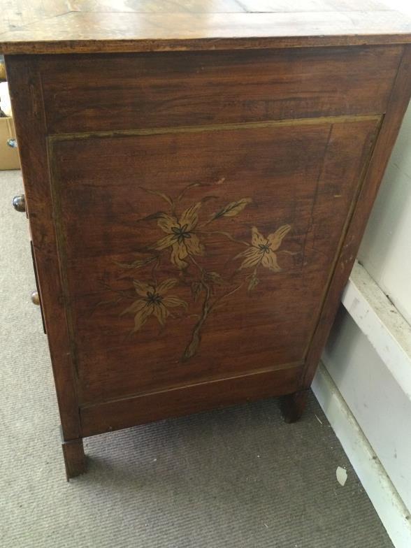 19thC 3 Draw Chest Of Drawers Having Floral Decoration To bid live please visit www. - Image 4 of 4