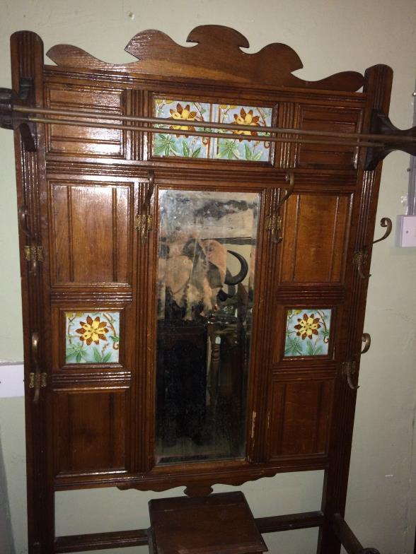 Antique Hallstand With Inset Art Nouveau Tubelined Tiles To bid live please visit www. - Image 3 of 3