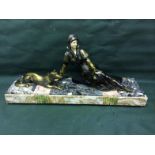 Art Deco Figure Of A Woman And Her Dog On A Marble Base To bid live please visit www.