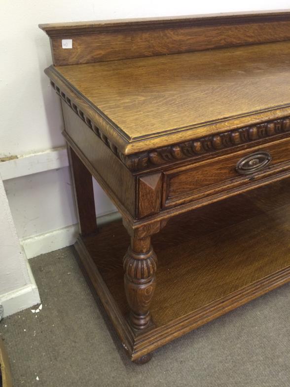 19thC Oak Serving Table / Buffet With Single Draw 103Cms W x 86Cms H x 54Cms D To bid live please - Image 2 of 3