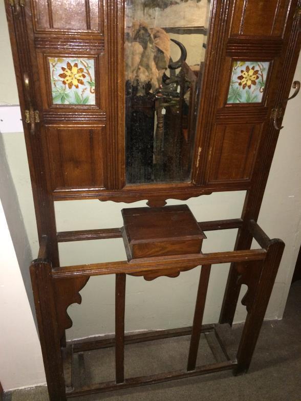 Antique Hallstand With Inset Art Nouveau Tubelined Tiles To bid live please visit www. - Image 2 of 3