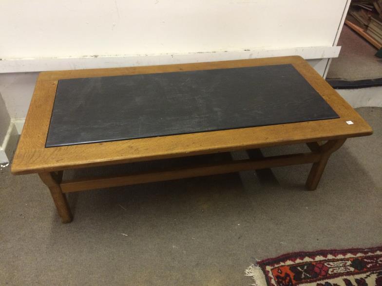 Vintage Coffee Table Having A Heavy And Unusual Slate Insert To bid live please visit www.