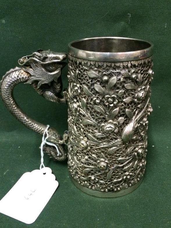 Antique Chinese Solid Silver Tankard To bid live please visit www.yeovilauctionrooms.com