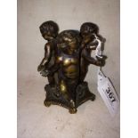 19thC Bronze Base Having 3 Young Cherubs Dancing Around The Central Column With One Filling Anothers