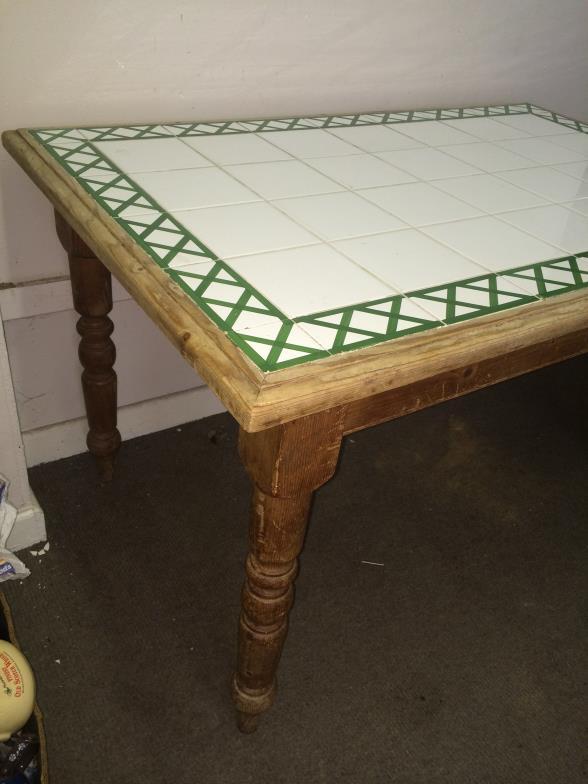 Pine Table With Tiled Top 130cms Wide x 77 High x 84 Deep. To bid live please visit www. - Image 2 of 2