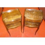 A PAIR OF FRENCH WALNUT BEDSIDE TABLES, EACH WITH A DRAWER AND GALLERIED TOP ON CABRIOLE LEGS (w: