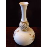 ROYAL WORCESTER PORCELAIN BLUSH IVORY GLOBE AND SHAFT VASE RETICULATED NECK WITH AESTHETIC GILT