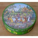HUNTLEY AND PALMERS BISCUIT TIN WITH RARE 'RUDE' TEA PARTY WITH SCENES OF DEBAUCHERY