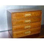 SMALL OAK FOUR DRAWER CABINET WITH BRASS HANDLES (30.5 cm x 30 cm x 25 cm)