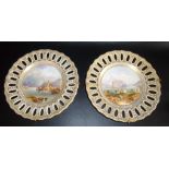 PAIR OF PORCELAIN CIRCULAR PLATES, EACH PAINTED WITH AN ITALIAN SCENE " LAKE OF COMA"  AND "