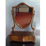 MAHOGANY SHIELD BACK DRESSING TABLE MIRROR WITH TWO DRAWERS (h: 65 cm w: 45 cm)